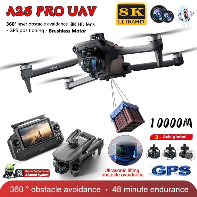 A25 PRO GPS Drone 8K Professional HD Camera 3-Axis Gimbal FPV Dron 360° Obstacle Avoidance Touch Screen Brushless RC Quadcopter