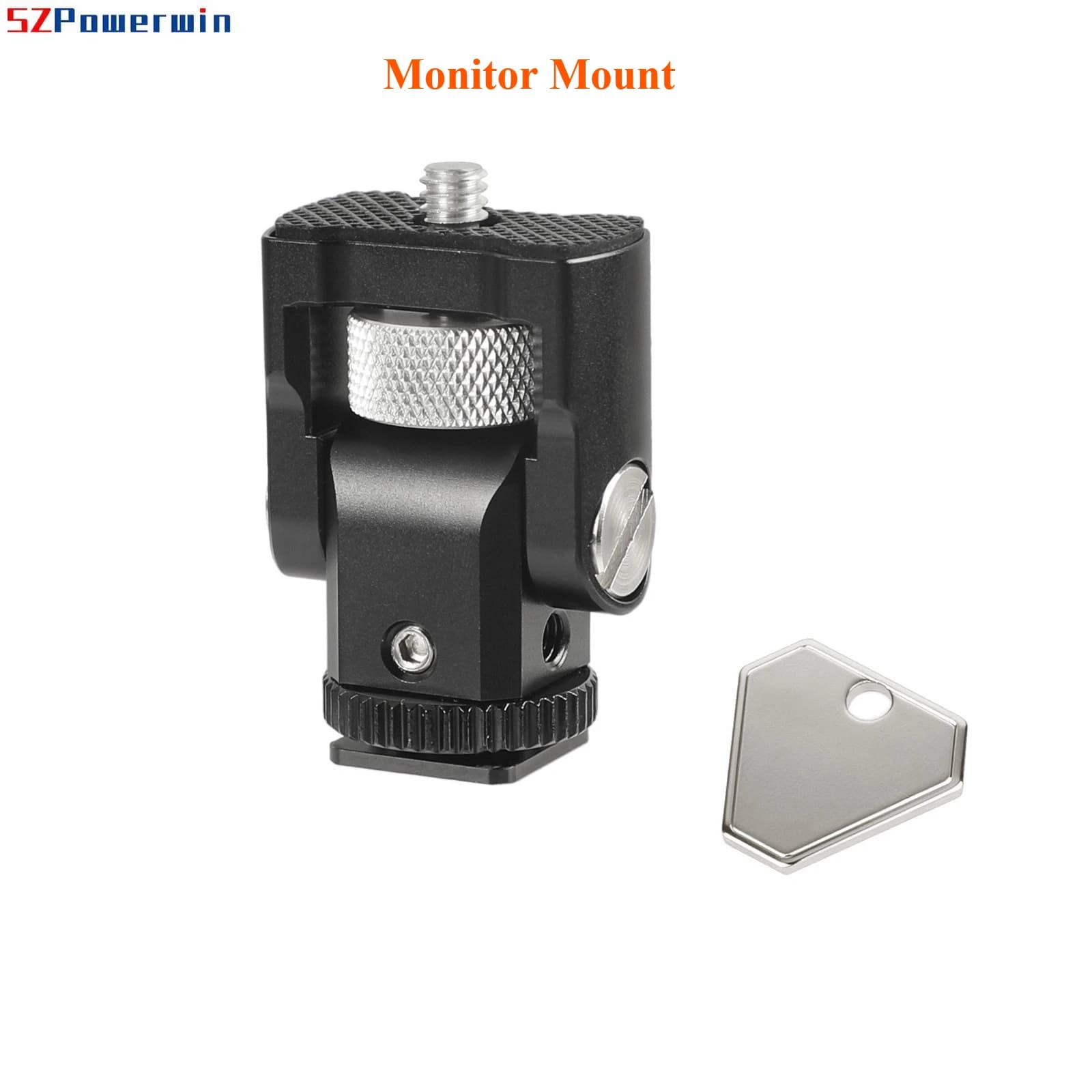 Universal camera monitor support for 1/4" threaded display, monitor support under 2 kg, aluminium alloy