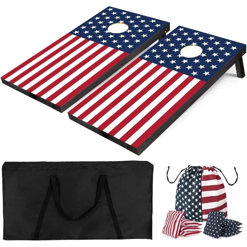 Set di tavole per cornhole in legno, giochi per fori di mais per interni ed esterni per adulti e bambini, set di fori per mais con custodia per il trasporto e 8 sacchetti di fagioli
