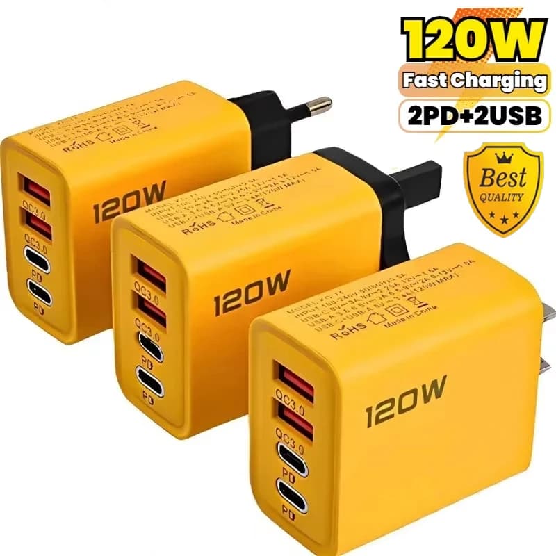 4 Port 120W Charger Type-C PD Fast Charging Charger EU/US Plug 3.0 USB Adapter For iPhone Samsung Xiaomi PD USB Generic Charger