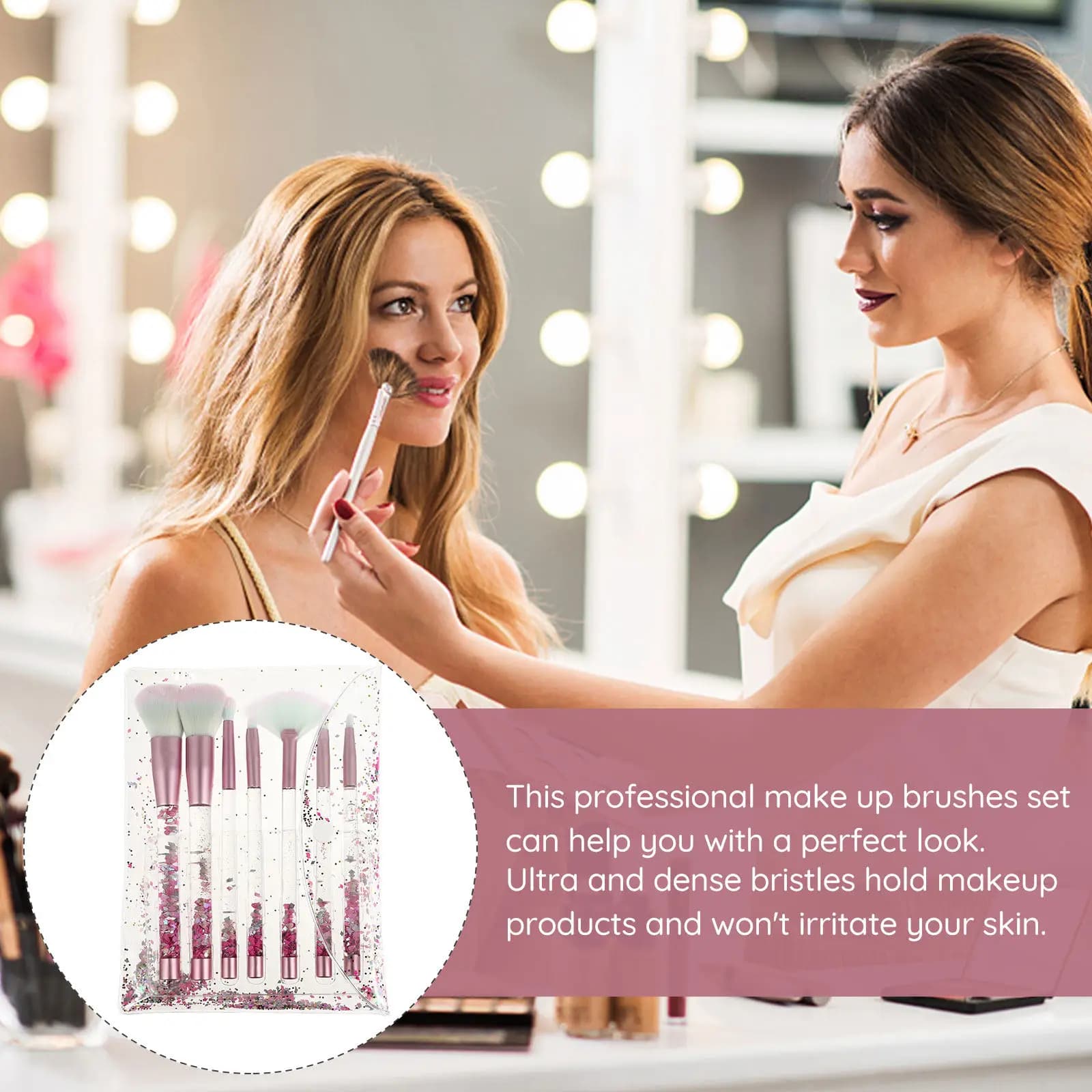 Premium Professional Brush Set for Makeup, Cone Shape Transparent Sleeve with Yellow Crystals, Ultra-Dense Seeds for Fondotinta