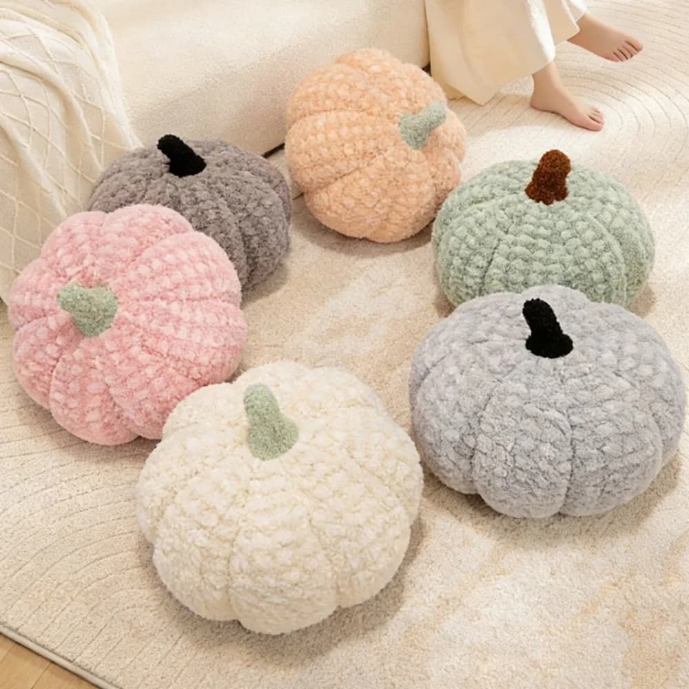 Soft Fluffy Lamb Fleece Pumpkin Plush Pillow Halloween Decor Stuffed Pumpkin Plant Plush Toy Home Party Decoration