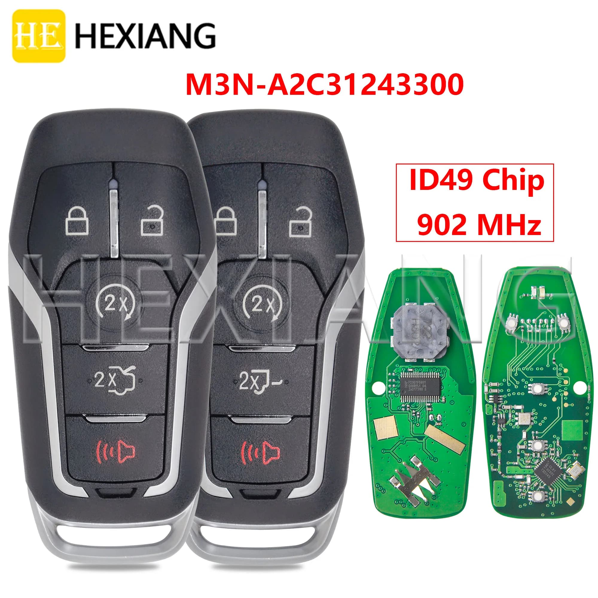 HE 902MHz ID49 Chip Keyless Go Car Remote Key M3N-A2C31243300 7812A-A2C31243300 per Ford Explorer Mustang Edge Fusion 2013-2017