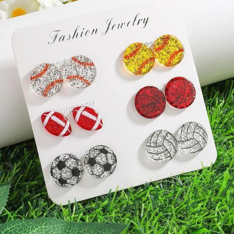/Vly/Sparkling Ball Stud Earrings Soccer Rugby Volleyball Tennis Baseball Acrylic Ball Ear Studs Embellishments Acrylic