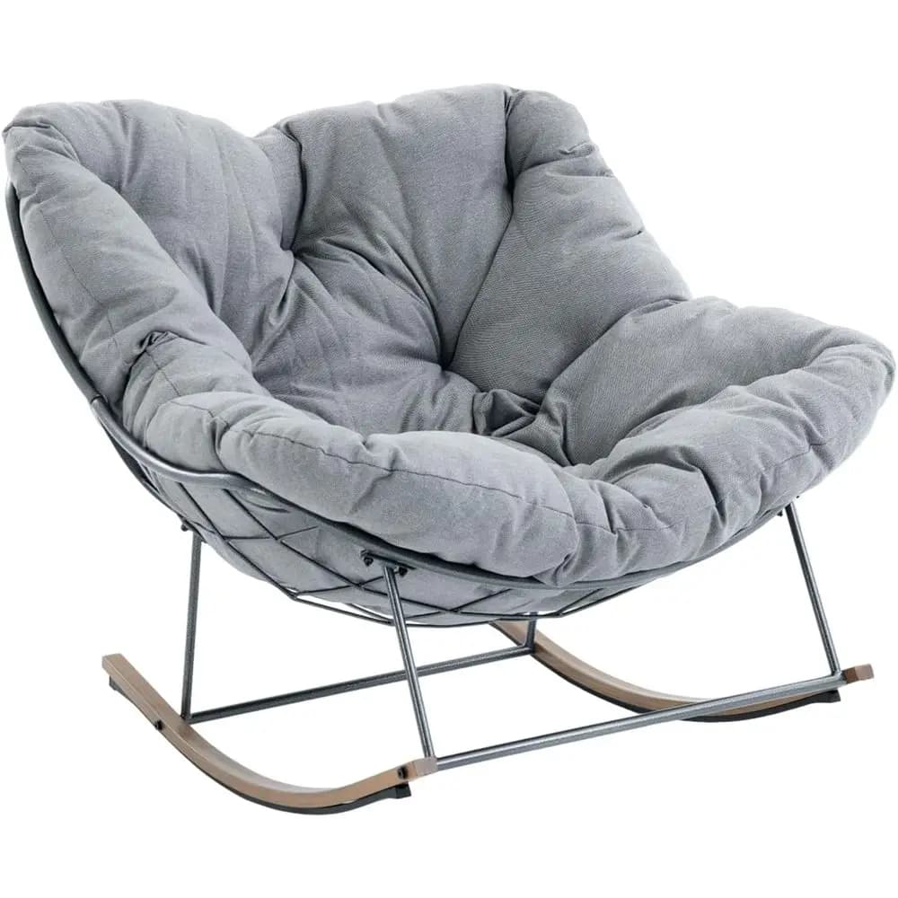 Sturdy 400 lbs Outdoor Rocking Chair with Thick Cushion for Patio, Porch, Garden, or Balcony (Grey)