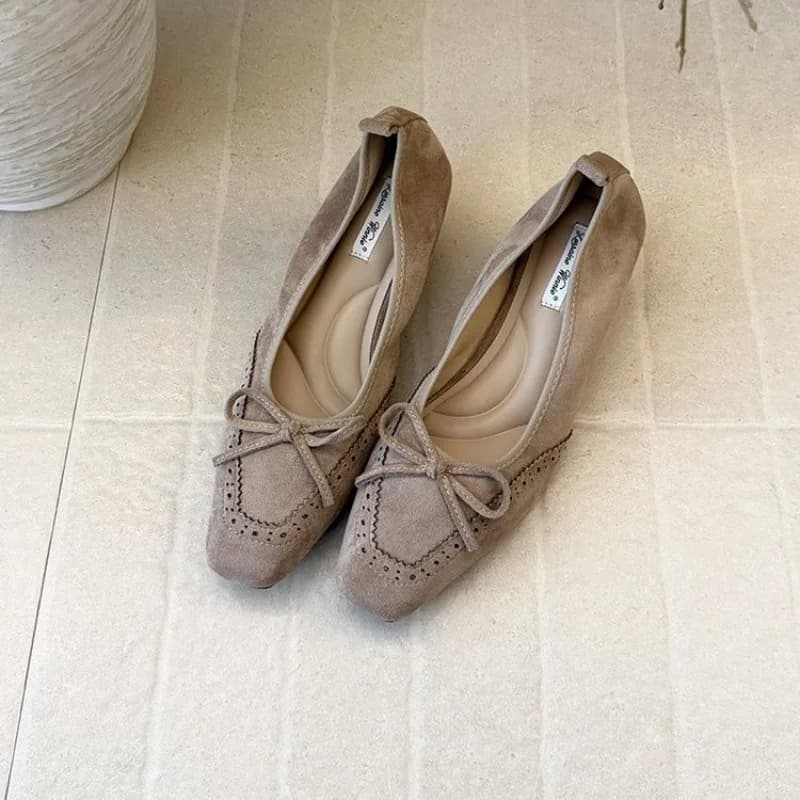 Women's Square Toe Bowknot Loafers Flat Shoes French Style Soft Sole Shallow Slip-Ons for Casual Office Comfortable Driving Shoe