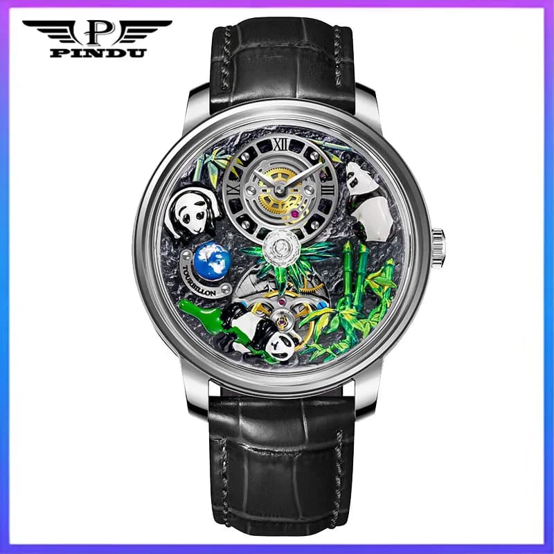 PINDU Panda Series Men's mechanical watch M2791B Mirror with sapphire Crystal Ball Automatic mechanical watch for waterproof fashion
