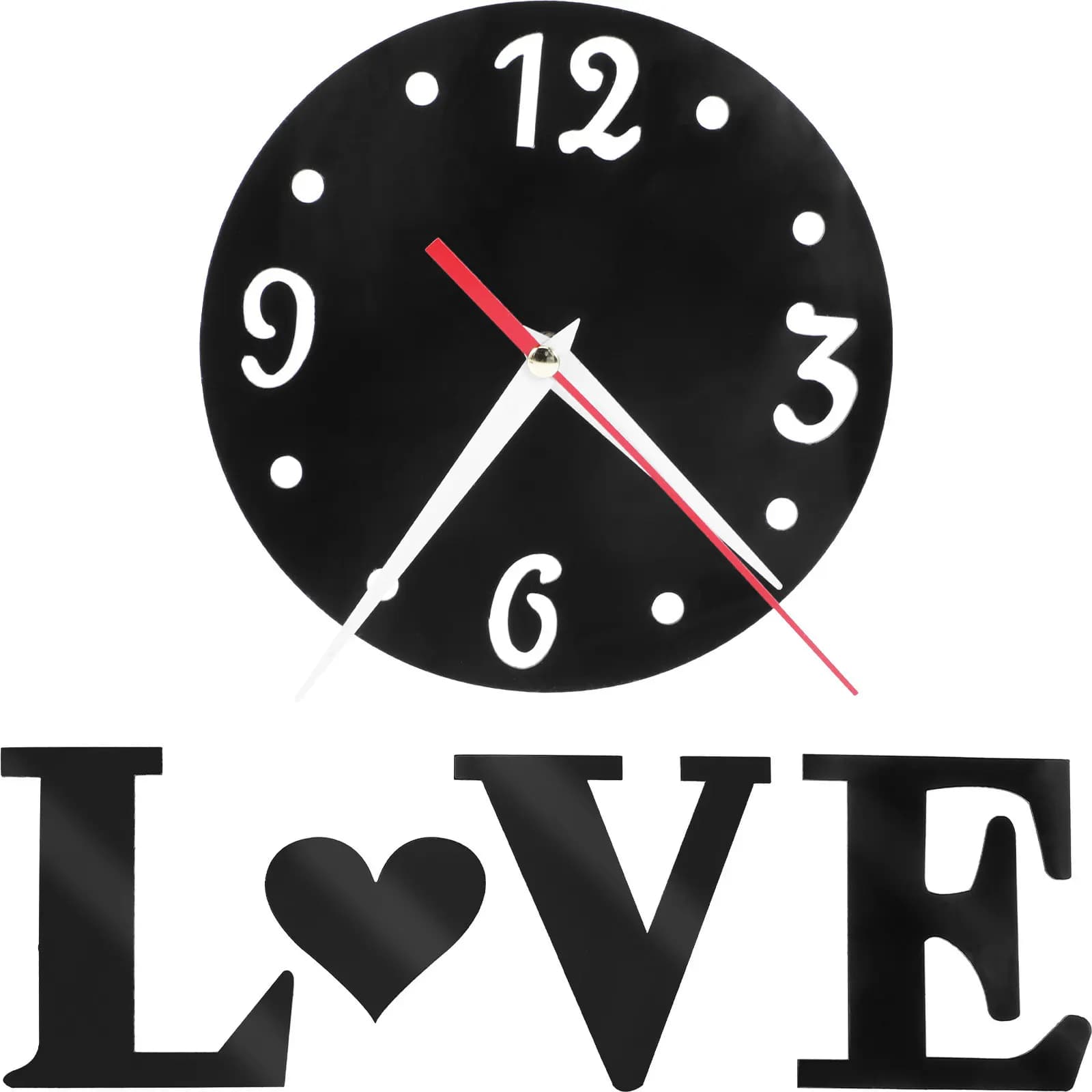 1Set Love Heart Wall Clock Sticker DIY Acrylic Mirror Effect Decal Modern Frameless Battery Powered Digital Clock for Bedroom
