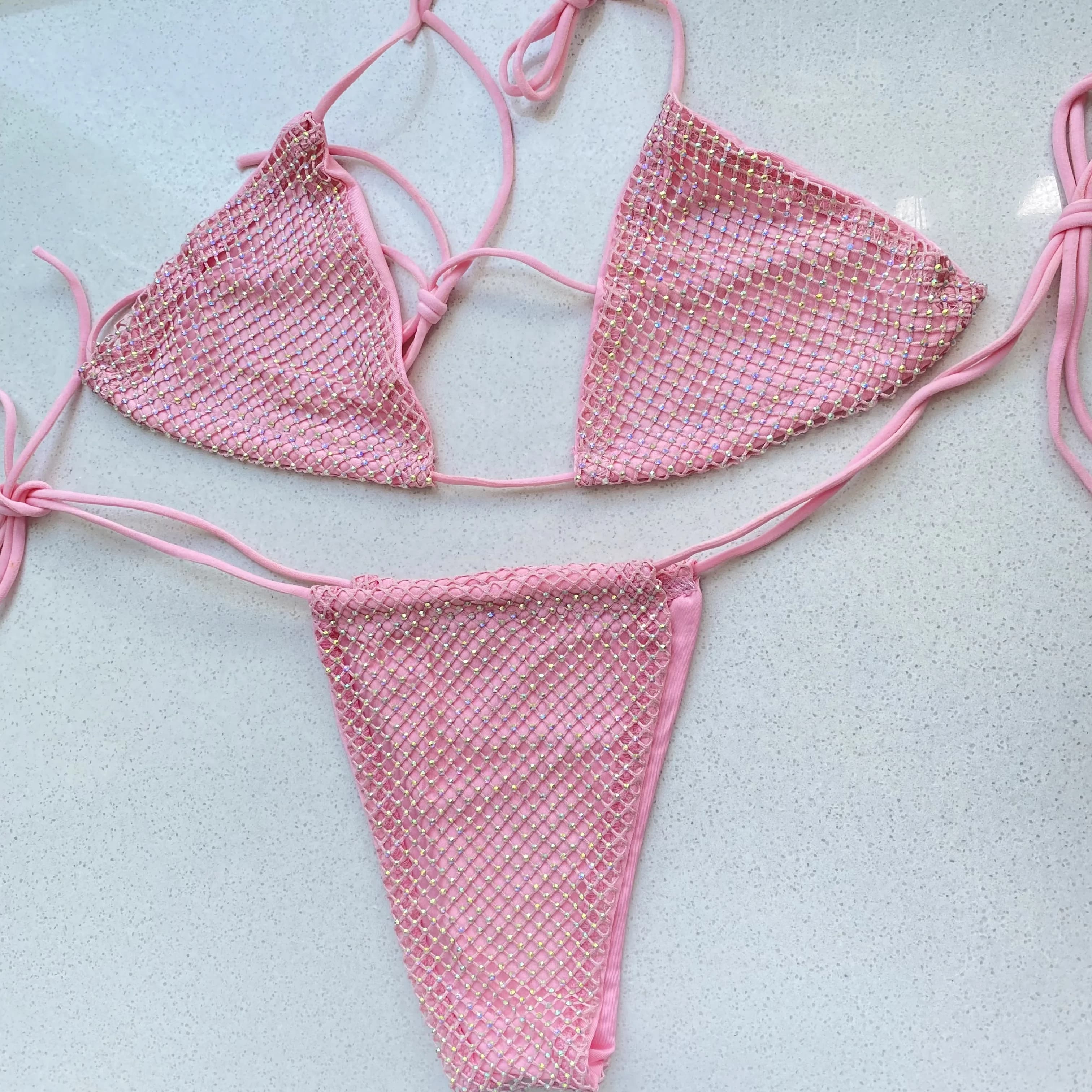 Costume da bagno Bikini Sexy da donna costumi da bagno di lusso Bling strass Sliver Crystal Diamond costume da bagno Halter Push Up Bandage Beachwear