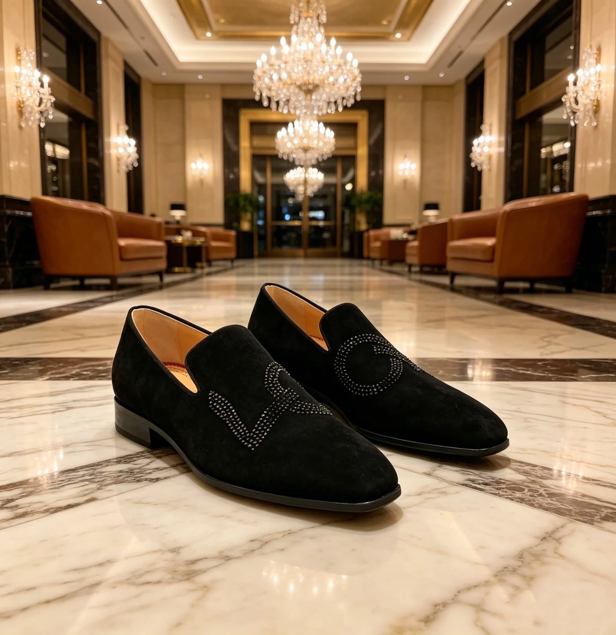 Rhinestones Loafers Luxury Black Suede Leather Shoes Men Dress Casual Flats Handmade Red Sole Slip On Party Wedding Pumps 2026