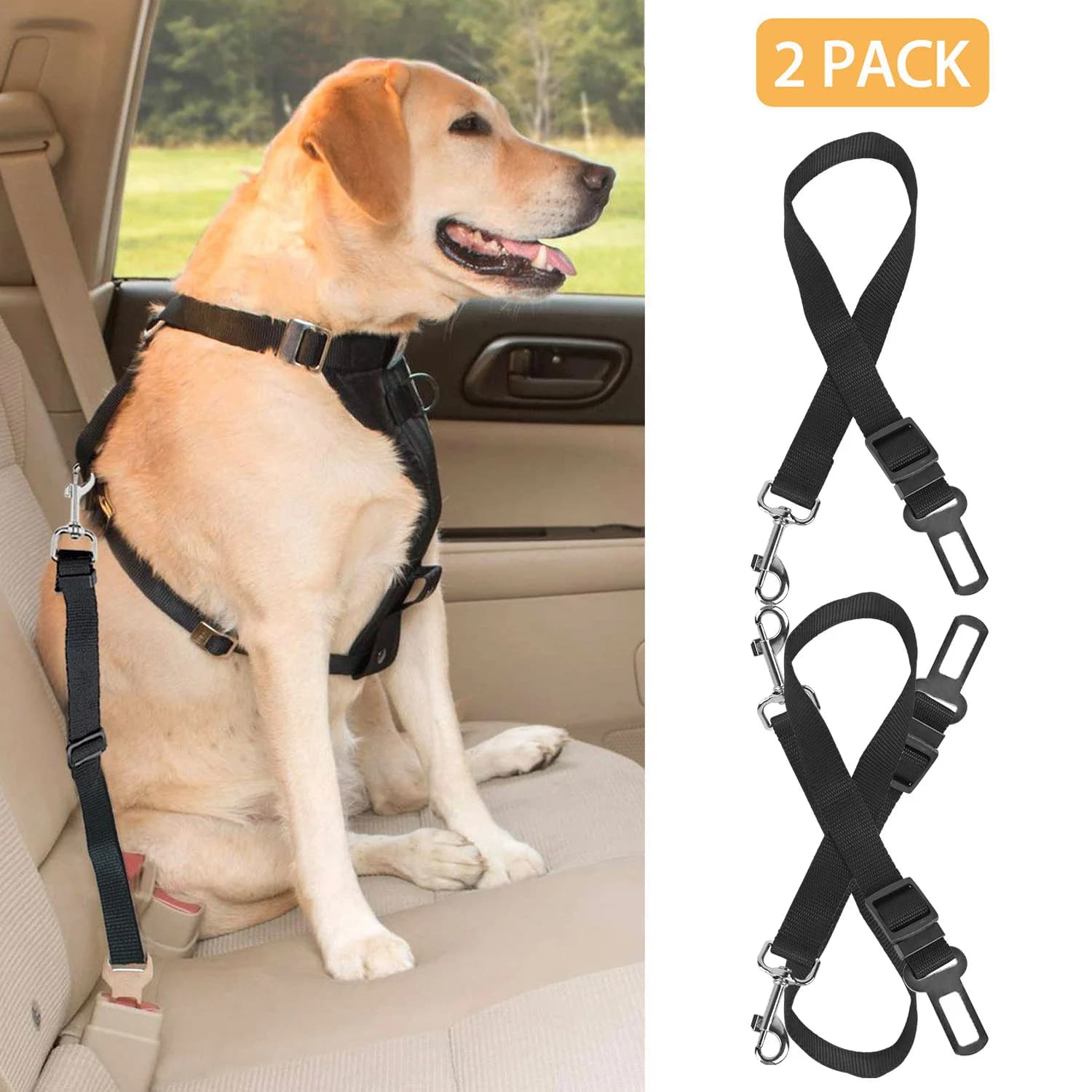 2 Pezzi Cintura di Sicurezza per Cani e Gatti, Guinzaglio Regolabile in Nylon per Auto e Veicoli
