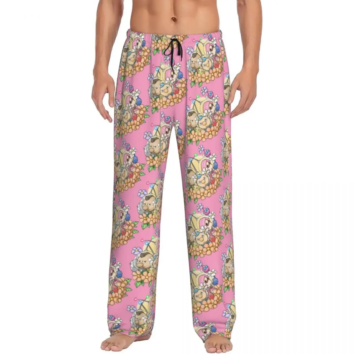 Stampa personalizzata da uomo Cartoon Pikmins Gioca al gioco Pantaloni del pigiama Indumenti da notte Pantaloni da salotto con tasche