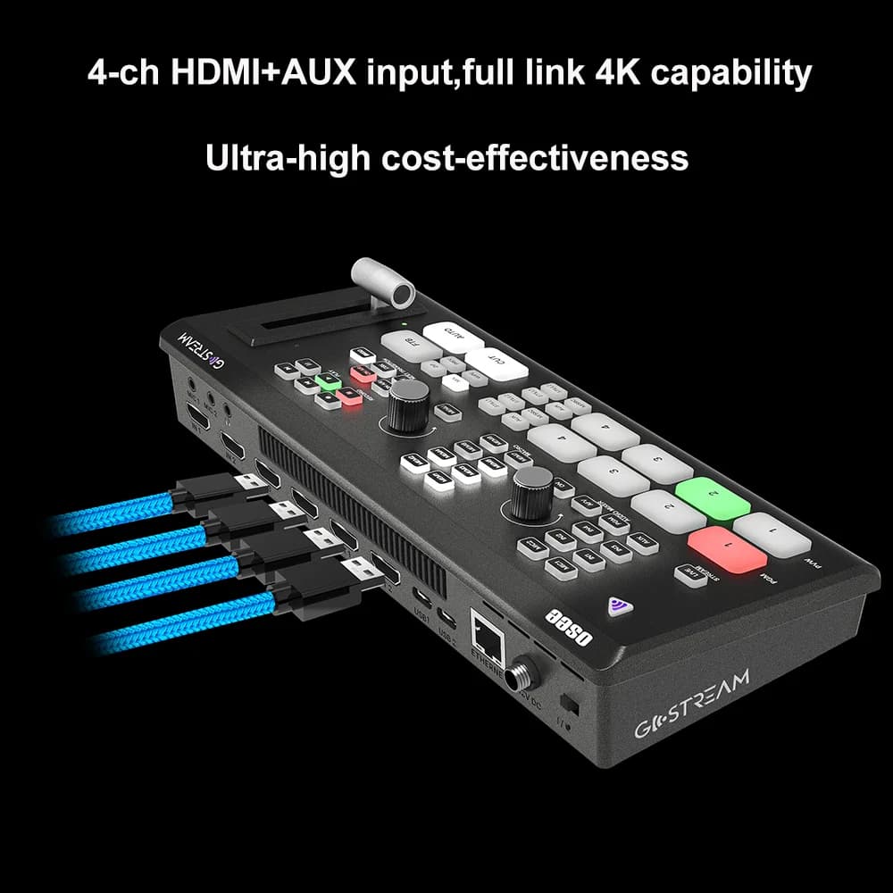 OSEE Gostream Deck Switcher Video 4K 4 Canali HDMI-Compatibile + Ingresso AUX Mixer Video Audio per Trasmissione Live Streaming e Registrazione