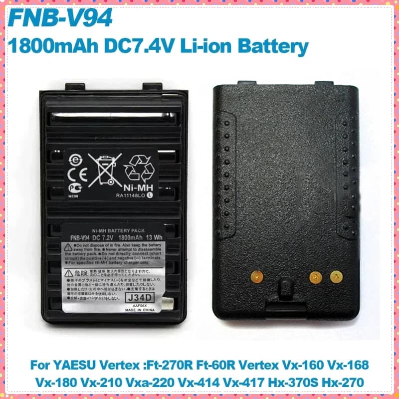 FNB-V94 Walkie Talkie Batteria 1800mAh per Yaesu FT-270R FT-60R Vertex VX-160 VX-168 VX-180 VX-210 HX-370S HX-270 Radio bidirezionali