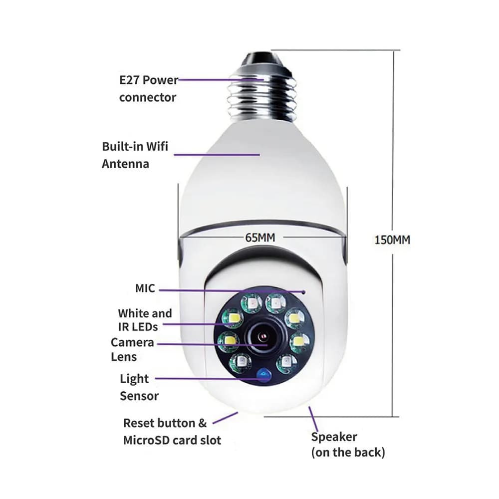 Telecamera IP WiFi 1080P Wireless a Forma di Lampadina, Monitor per Bambini con Tracciamento AI, Videosorveglianza di Sicurezza, Telecamera per Animali Domestici da Interno