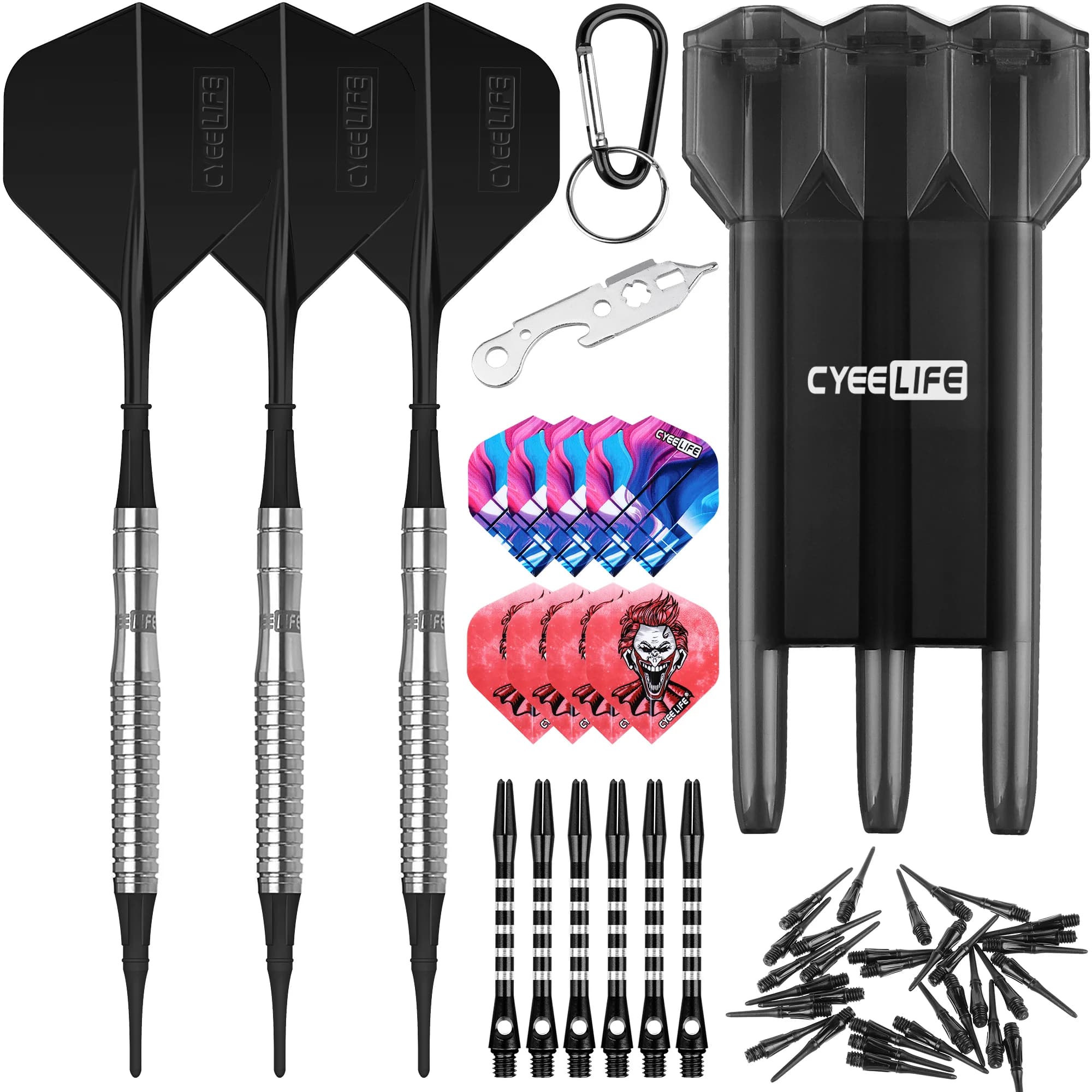 CyeeLife-Set punta morbida in tungsteno con custodia e aste in alluminio, attrezzi, voli extra, 30 punti, 90% tungsteno, 16, 18, 20