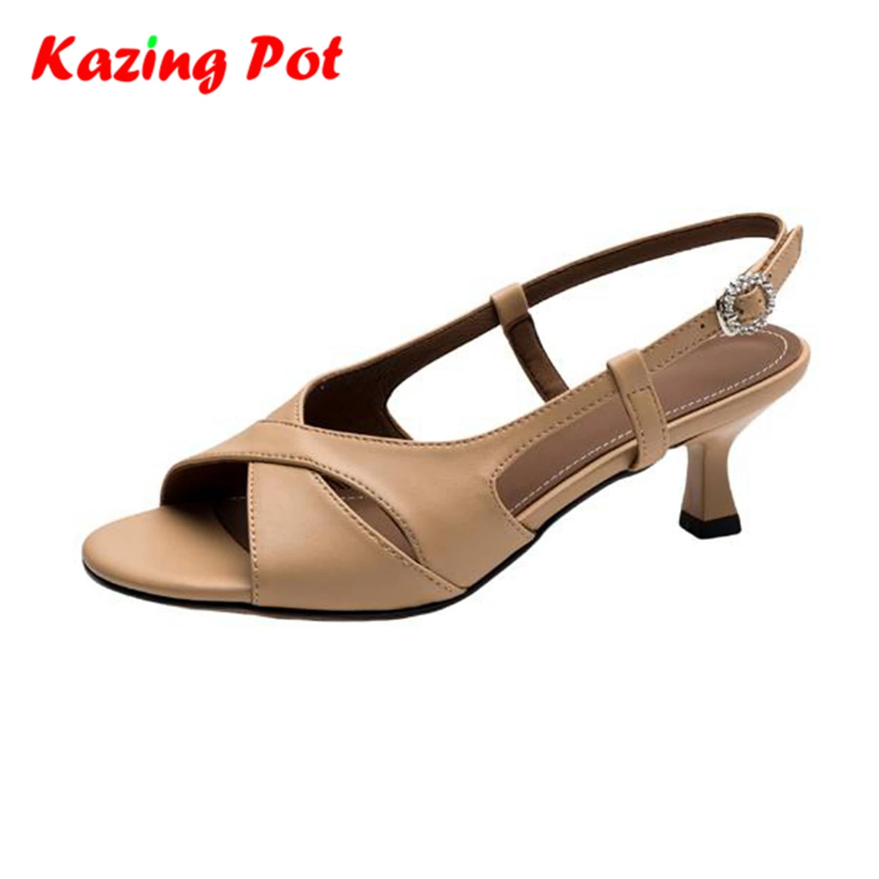 Sandali da Donna Krazing Pot Basic Clothing in Pelle di Pecora con Tacco Medio, Punta Aperta, Scarpe Estive Eleganti per Feste e Uso Quotidiano Moderno