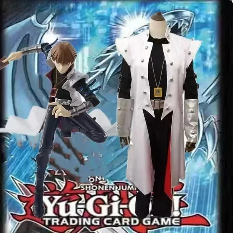 Set Costume Cosplay Anime Game Seto Kaiba, Giacca Lunga Punk Medievale per Halloween, Uniforme Gotica Jirai Kei, Set Completo con Pantaloni e Trench per Adulti