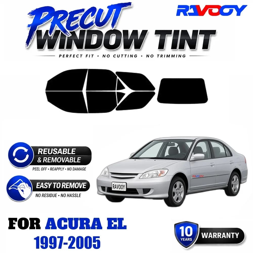 RAVOOY Precut Window Tint, Reusable Removable EPU Film, Custom Fit for Acura EL 1997-2005, UV Heat Protection
