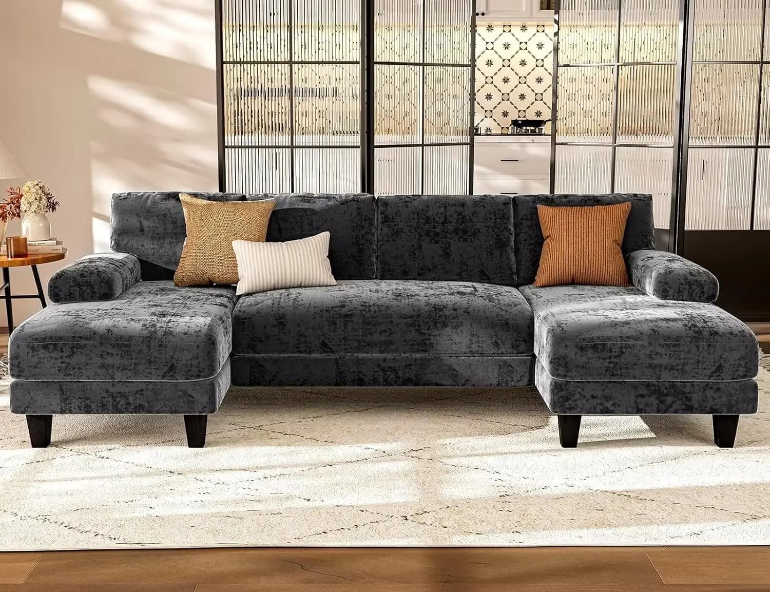 Divano Componibile a U da 111 Pollici con Doppia Chaise Longue per Soggiorno e Appartamento, Personalizzabile