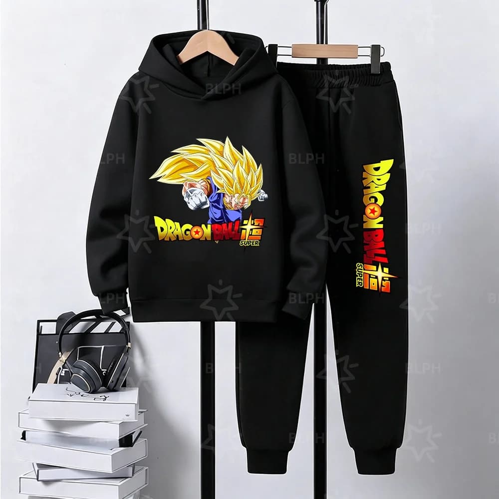Completo Felpa con Cappuccio e Pantaloni Dragon Ball Super Goku Super Saiyan 3 Stampato, Casual, Morbido, in Pile, per Uomini e Ragazzi