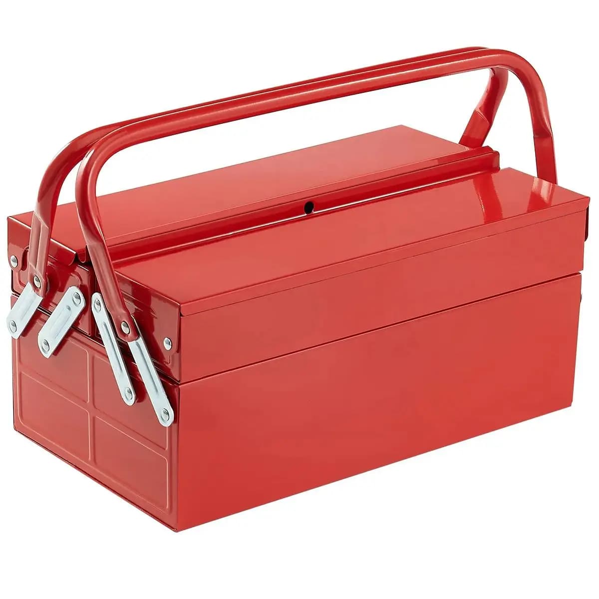 SucceBuy Metal Tool Box Portable Foldable Organizer at 2 levels and 3 trays with handle and toolbox with factory repair workshop lock