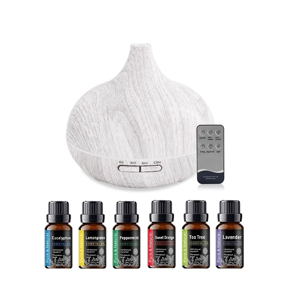 Per la casa 550ml Per la casa Olio essenziale Aroma Diffusore di olio Umidificatore ad ultrasuoni per aromaterapia con telecomando 6 bottiglie di olio