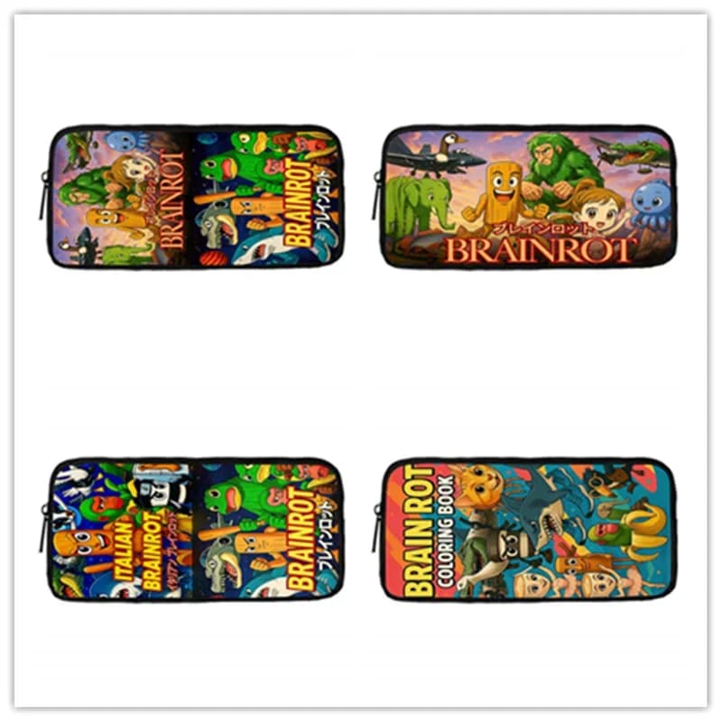brainrot Borse per matite per bambini, cartoni animati Brain Rot Borse per matite per scuola per bambini per ragazze, astuccio grande e semplice per bambini