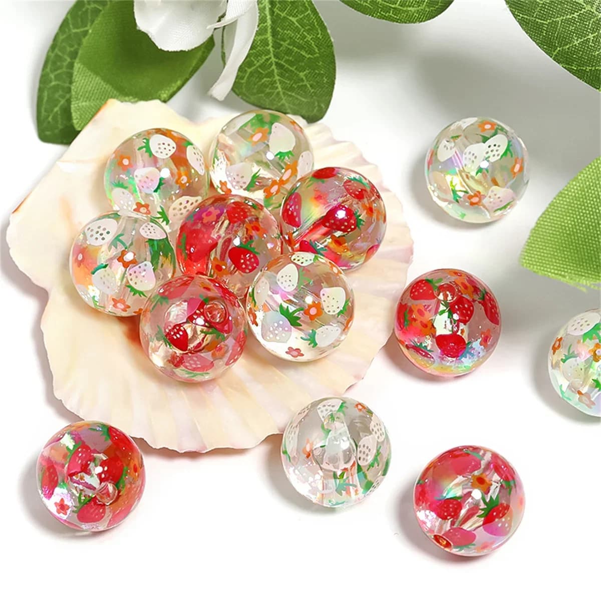 CH40 16mm Acrylic Transparent Colorful Butterfly Print Beads Diy Bracelet Necklace Handmade Clothes Jewelry Accessories