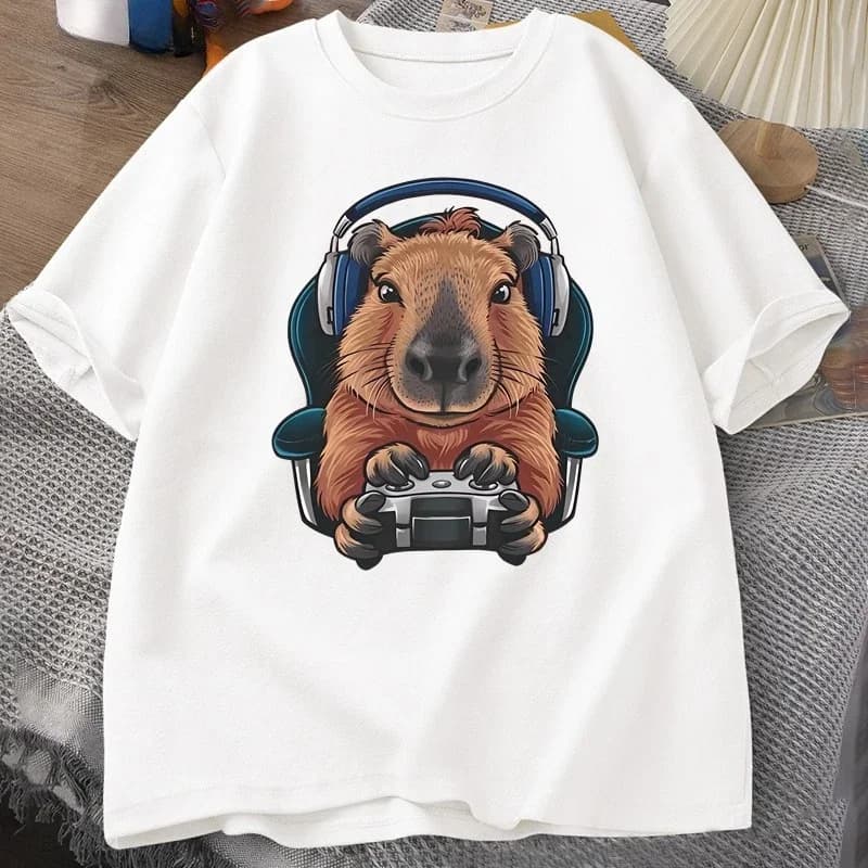 Unisex Gamer Capybara Shirt, Capybara Tank Top, Graphic Cute Rodent T-shirt, Funny Animal Gaming with Controller, Unique Tops