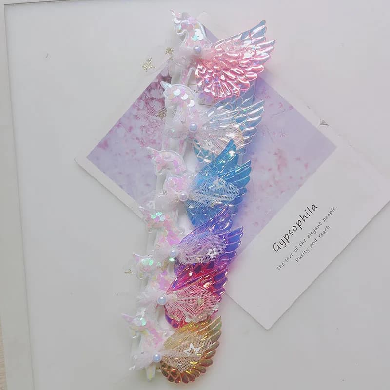 Fermagli per capelli a forma di unicorno con ali d'angelo, fermagli per capelli a forma di unicorno super carini per ragazze, fermagli per capelli anteriori e posteriori per styling fotografico