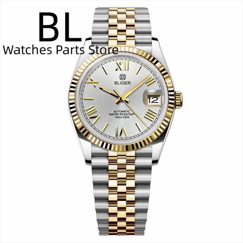 BLIGER 36mm39mm Two-tone watch in gold NH35 for men Gold with Roman signs Sapphire crystal sapphire crystal New Jubille bracelet with final link
