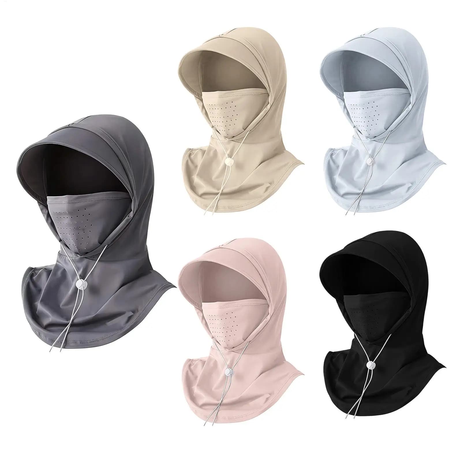Maschera e cappello estivi per la protezione solare, integrati con copricapo rinfrescante e traspirante, protezione per il collo, visiera antivento.