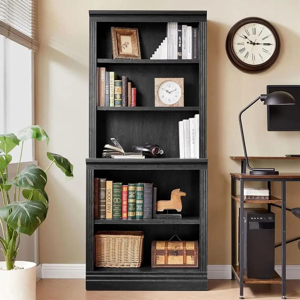 Libreria Halston, scaffale alto a 5 ripiani, scaffalatura aperta regolabile, organizer per armadio e contenitore per soggiorno