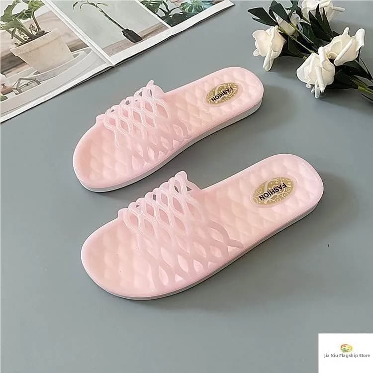 New 2025 Crystal Jelly Bathroom Slippers Women's Spring Hollow Anti-Slip Deodorant Retro Style Fashionable Slippers