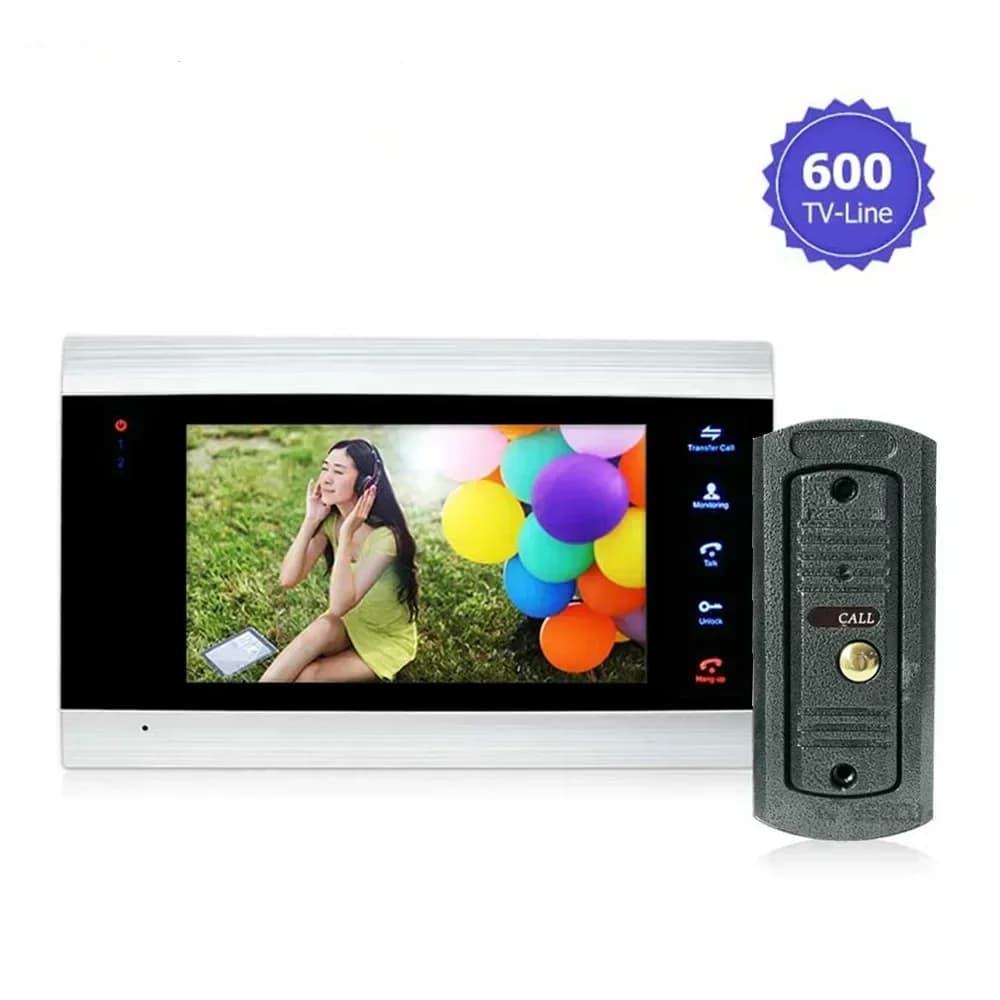 Videocitofono LCD a colori da 7 pollici con campanello 600TVL, visione notturna, sistema citofonico per porta, sblocco per rilascio porta