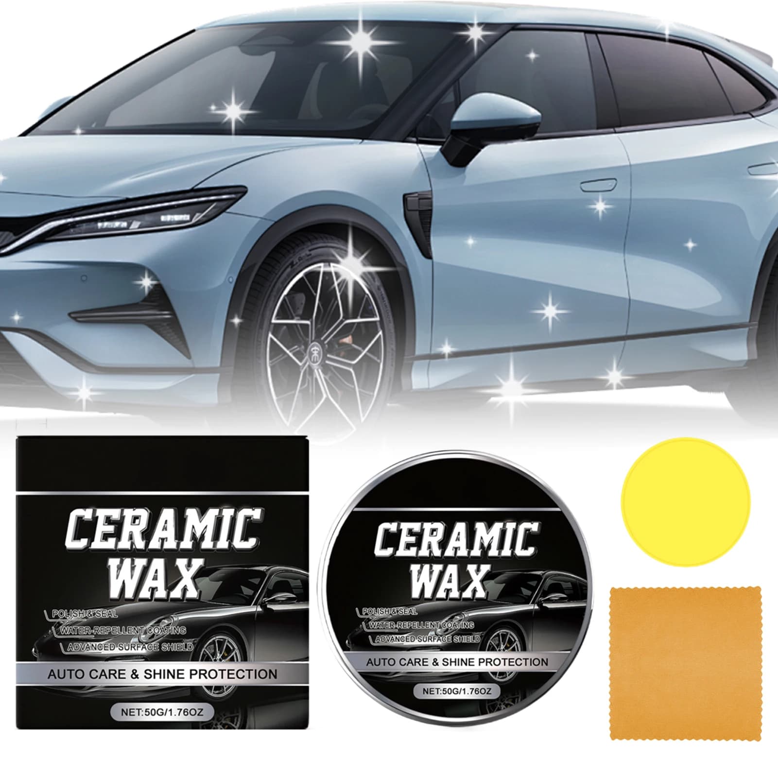 Cera Lucidante Auto con Spugna per Riparazione Graffi Vernice Auto, Rivestimento Cristallo Lucidante, Cera Lucidante per Auto