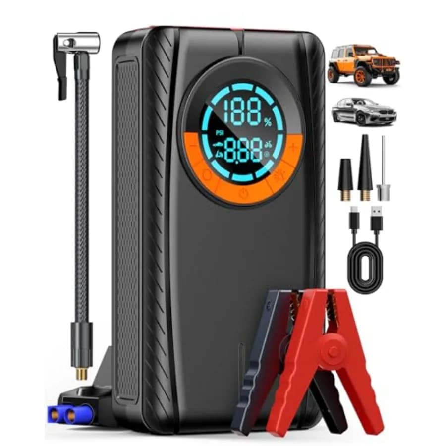 Avviatore portatile per batteria per auto da 12 V con compressore d'aria integrato per motori a gas e diesel 8.0L Gas/7.0L Diesel Compact Jum