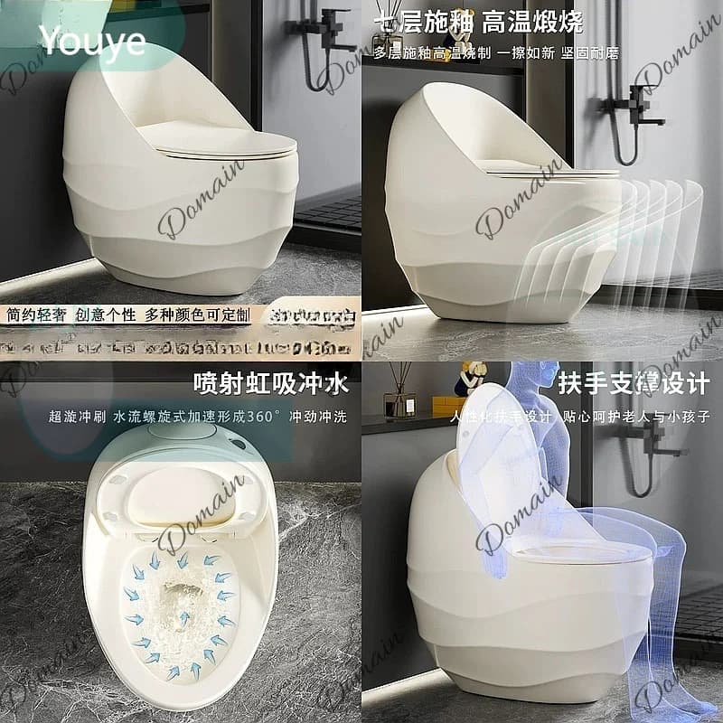 ZL Flush Toilet Cream Color Egg-Shaped Siphon One-Piece Toilet Modern Bathroom