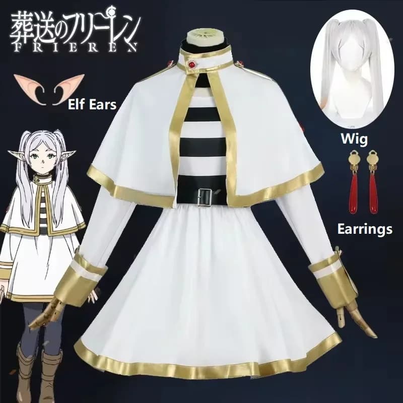 Costume Cosplay Sousou No Frieren, Parrucca, Scarpe, Personaggi Anime, Abito da Mago, Orecchie da Elfo, per Feste di Halloween e Natale, per Donne
