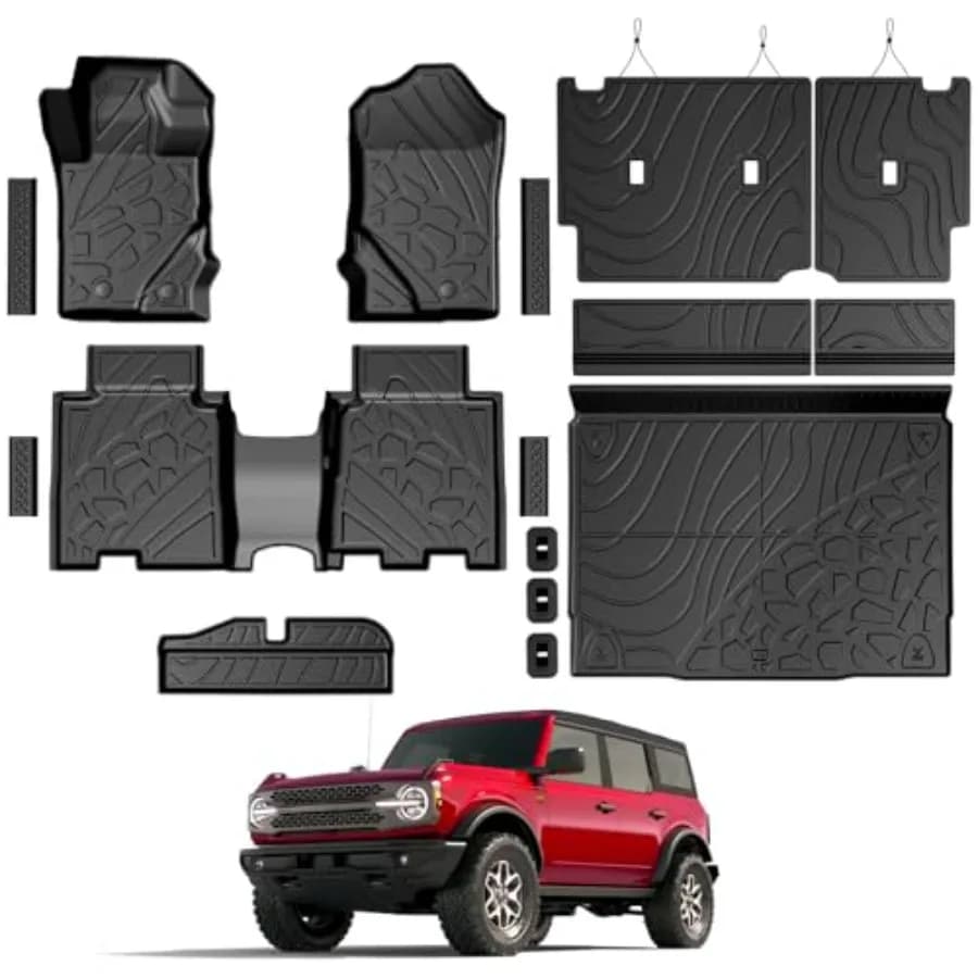 Tappetini per Ford Bronco 2021-2026 per tutte le stagioni, tappetini per bagagliaio con protezioni schienale e protezioni battitacco, accessori