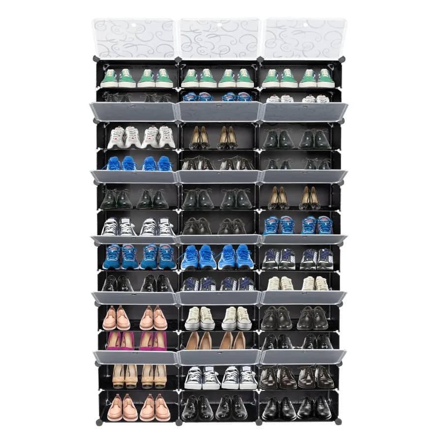12 Tier Shoe Rack Organizer Portable 72 Pair 36 Grids Tower Shelf Storage Cabinet Stand Expandable for Heels Boots Slippers Bla