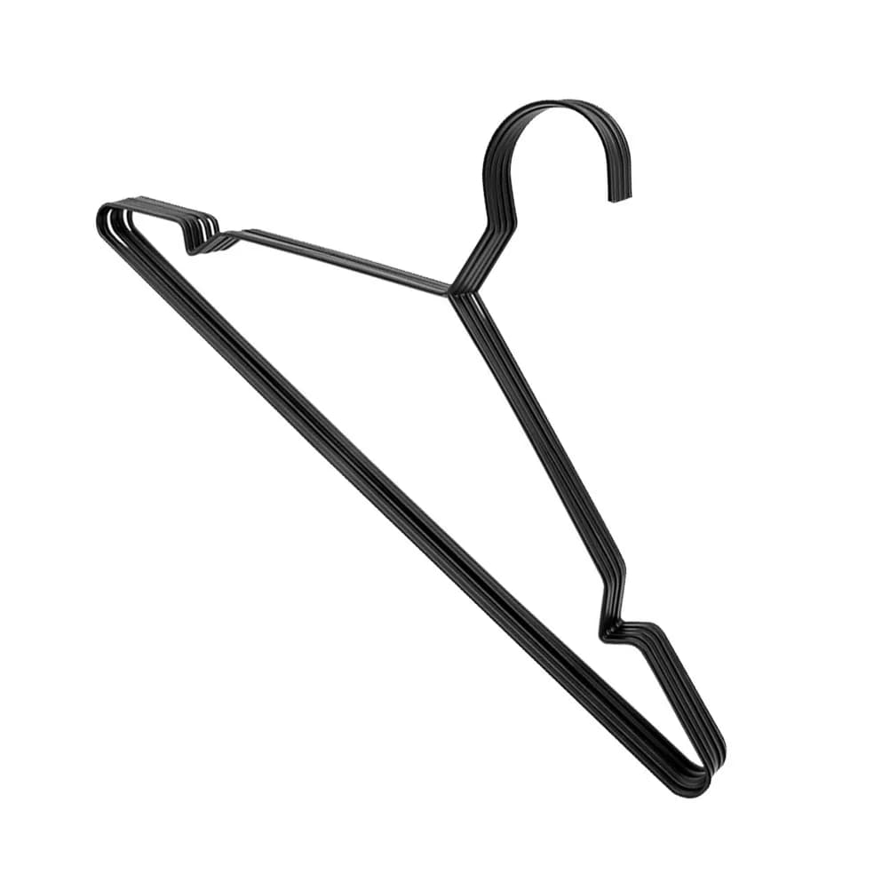 Set of 5 Black Hangers Reinforced in Manganese Steel, Anti-rust, Satinated Lyscia Surface, Anti-slip, for Home and Laundry
