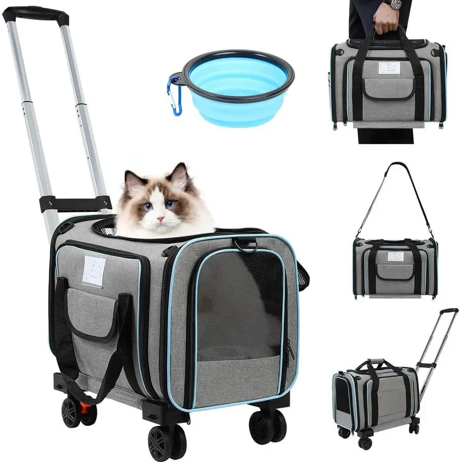 Cat carrier, expandable cat carriers approved by airline with dog wheels, cat dog carrier approved by airline, pet approved by TSA C