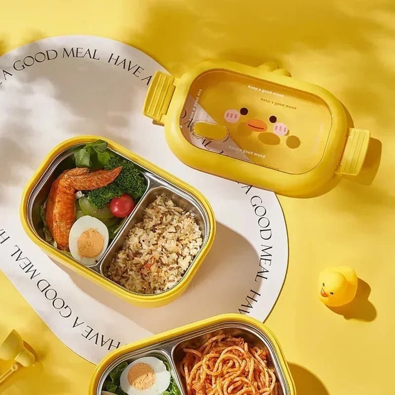 Scatola per il pranzo isolata in acciaio inossidabile da cucina Modello di cartone animato Personale dell'ufficio Studente Scatola per il pranzo carina Scatola per il pranzo per adulti