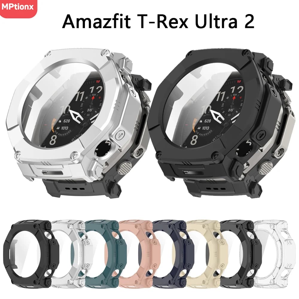 Custodia per PC + vetro per Amazfit T-Rex Ultra 2, protezione per schermo, pellicola antigraffio, cover protettiva per accessori T-Rex Ultra2