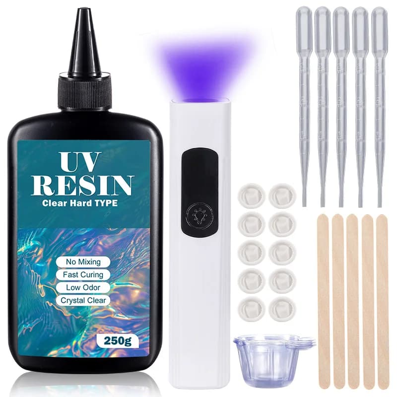Kit Resina UV con Luce, Resina UV Trasparente Cristallina di Tipo Duro Migliorato per Creazioni Artigianali, Gioielli Fai-da-Te, Stampi e Colate