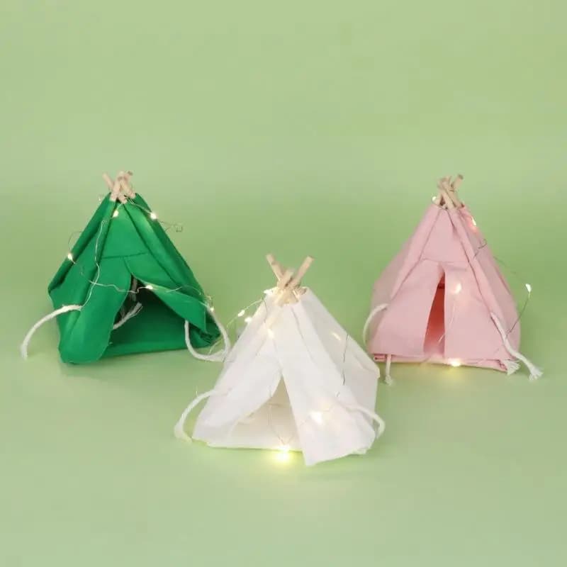 2 Scale Tent Model Dollhouse Miniature with LED Light Strip for Camping Scene DIY Home Decor Collectible