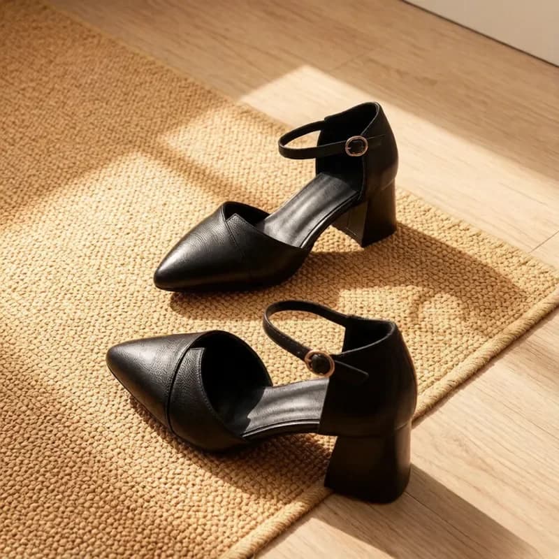 Sandali da donna con cinturino a T e intagli, tacchi spessi a punta stile fata, eleganti e comodi per il commuting e le feste.