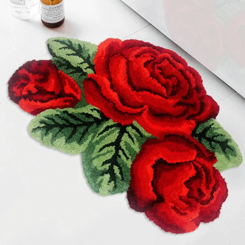Tappeti trapuntati con fiori di rosa rossa per l'arredamento del soggiorno Ragazze Madre Camera da letto Amore Tappeto Tappetino antiscivolo per bagno Zerbino
